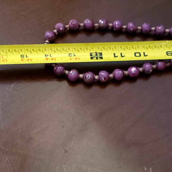 Vintage 24 Inch Purple Beaded Necklace Hand Painted Floral Accents 1980s Jewelry - Picture 7 of 10